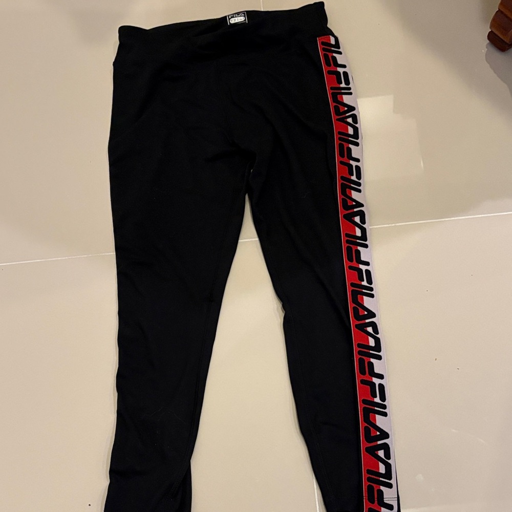 Women’s Fila  Black Leggings with Red and White Side Stripe